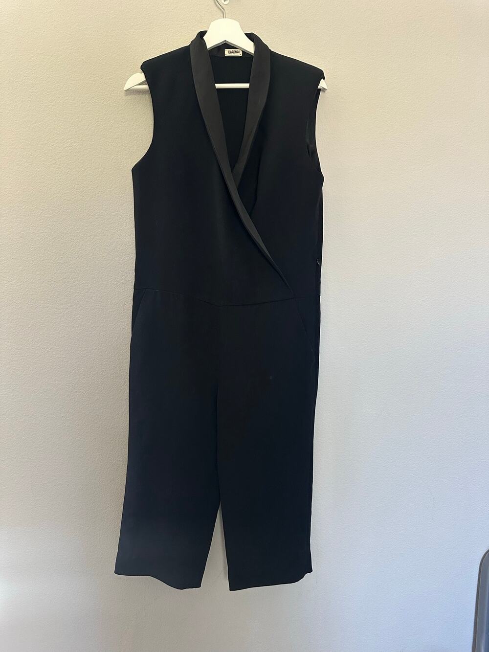 L'Agence Cropped Black Tuxedo Jumpsuit size 6